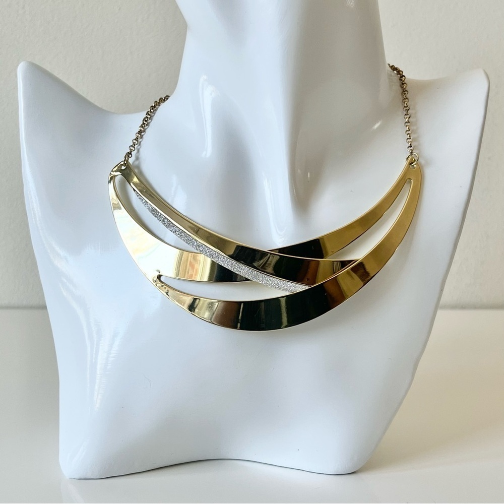 Gold Rhinestone Bib Necklace - Picture 2 of 9
